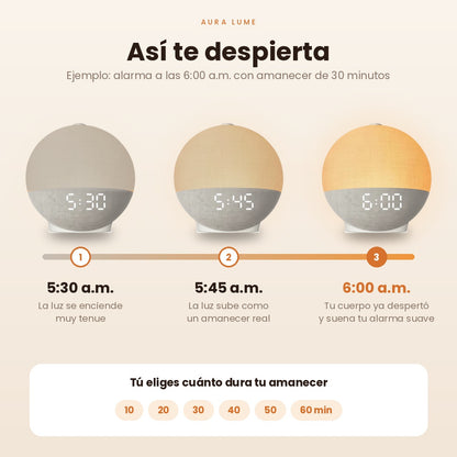 Despertador de amanecer con sonidos para dormir