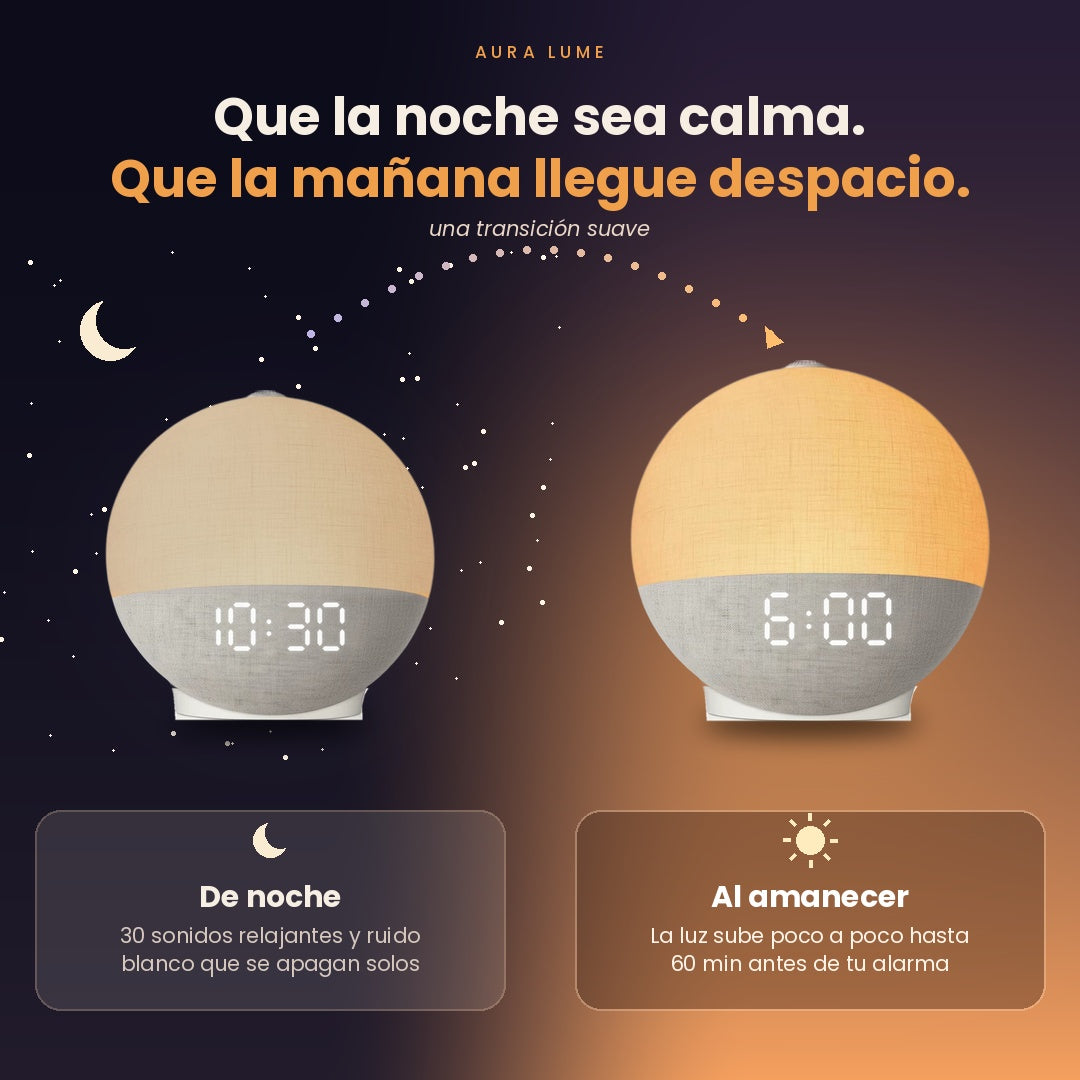 Despertador de amanecer con sonidos para dormir